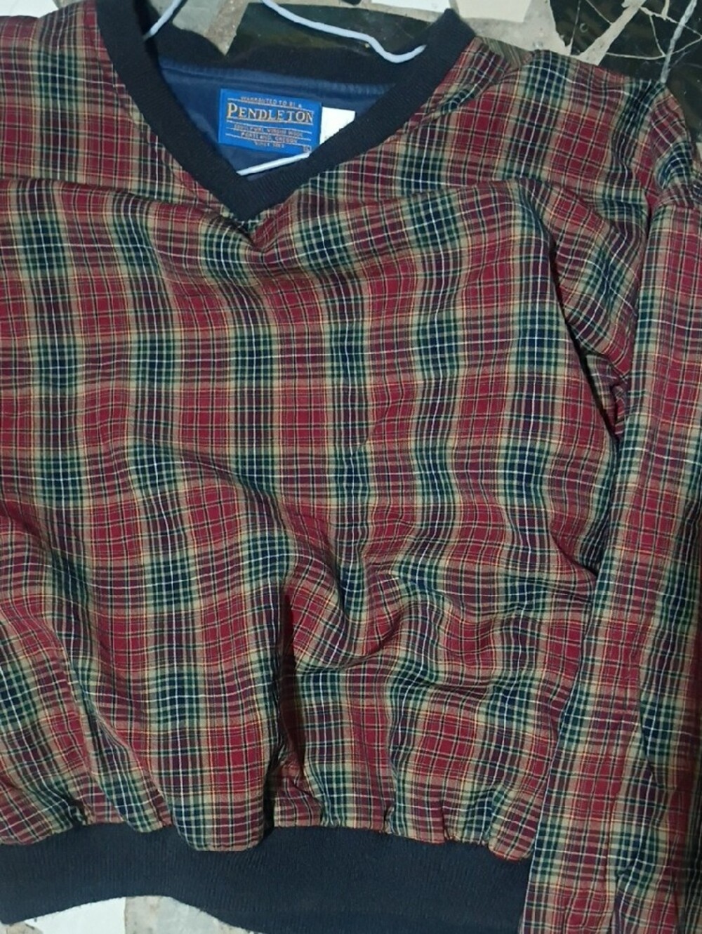 Pendleton Wool Red and Green Plaid V-Neck Sweater
